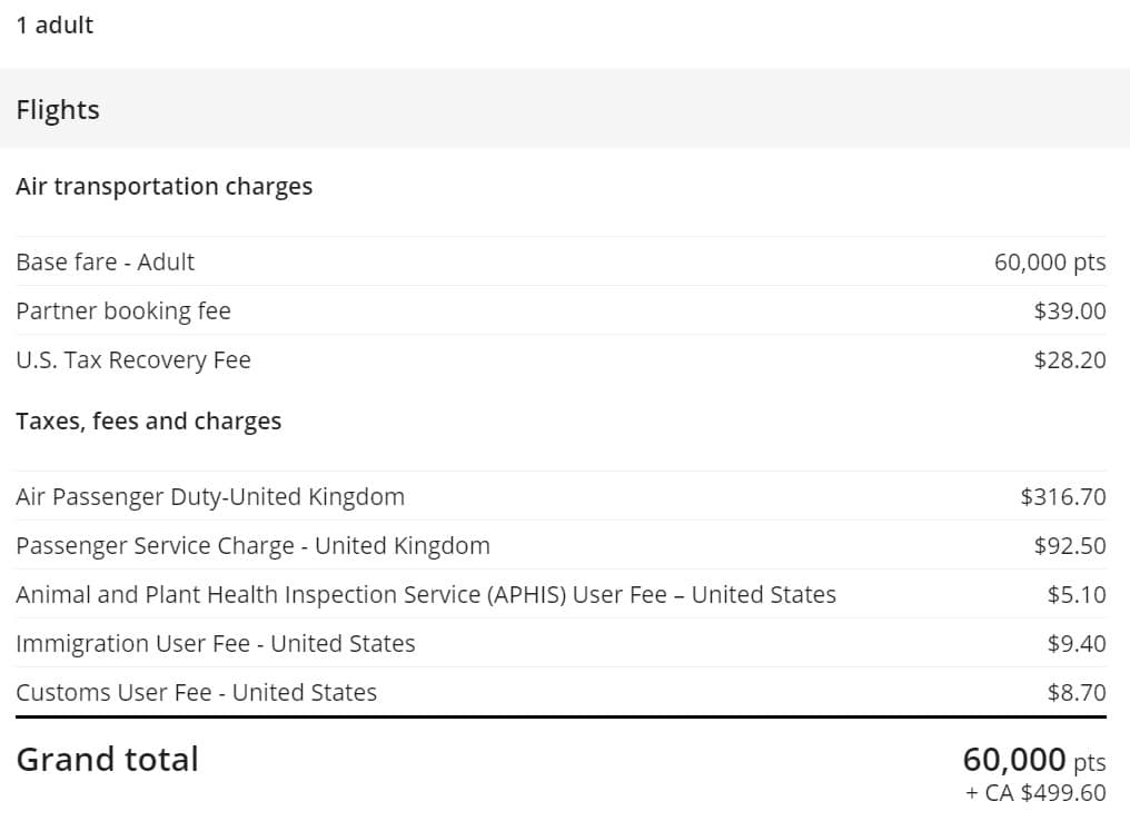 london heathrow to new york united airlines aeroplan redemption fees