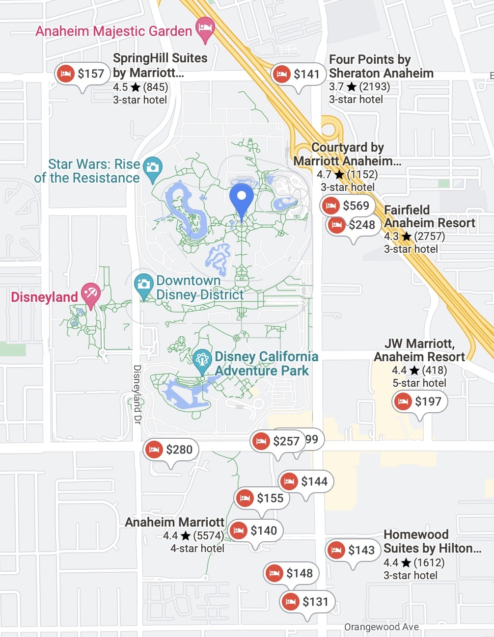map of hotels near disneyland park