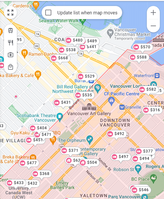 google hotels downtown vancouver hotel map