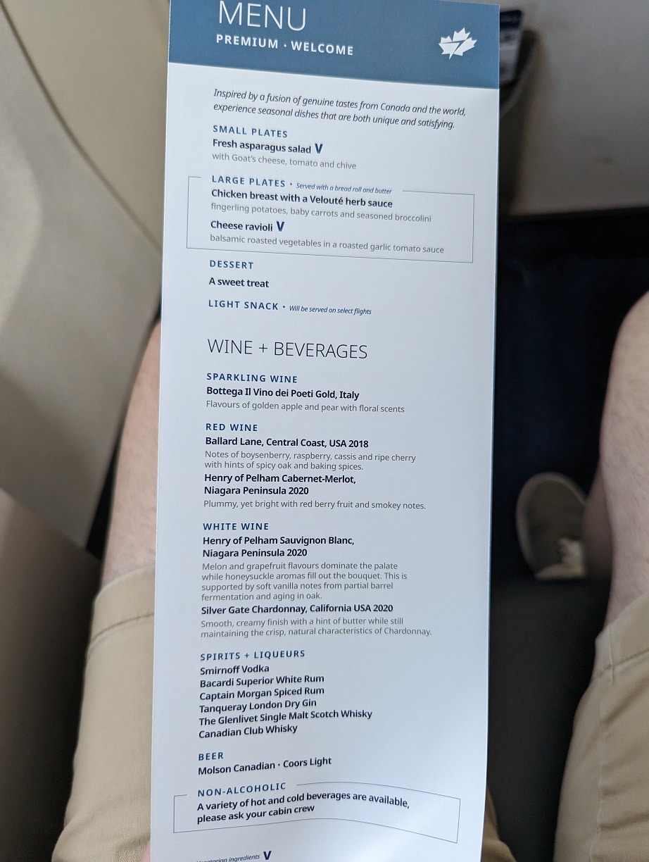 westjet premium economy class menu edmonton to las vegas