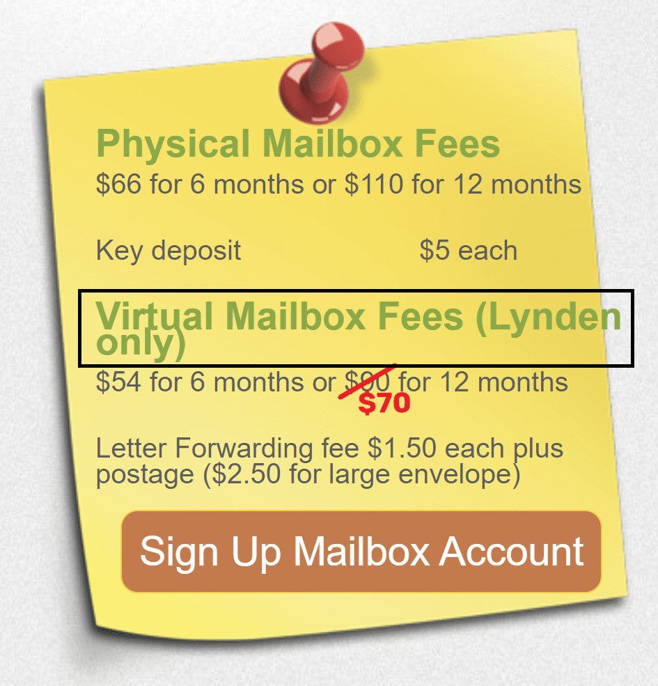 24/7 Parcel fees for physical and virtual mailbox