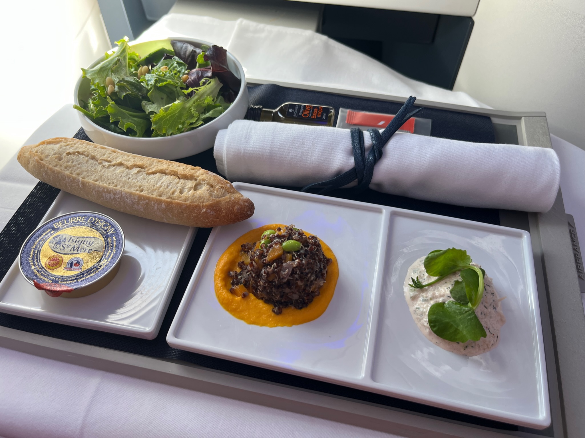 air france business class a350 appetizer and salad meal