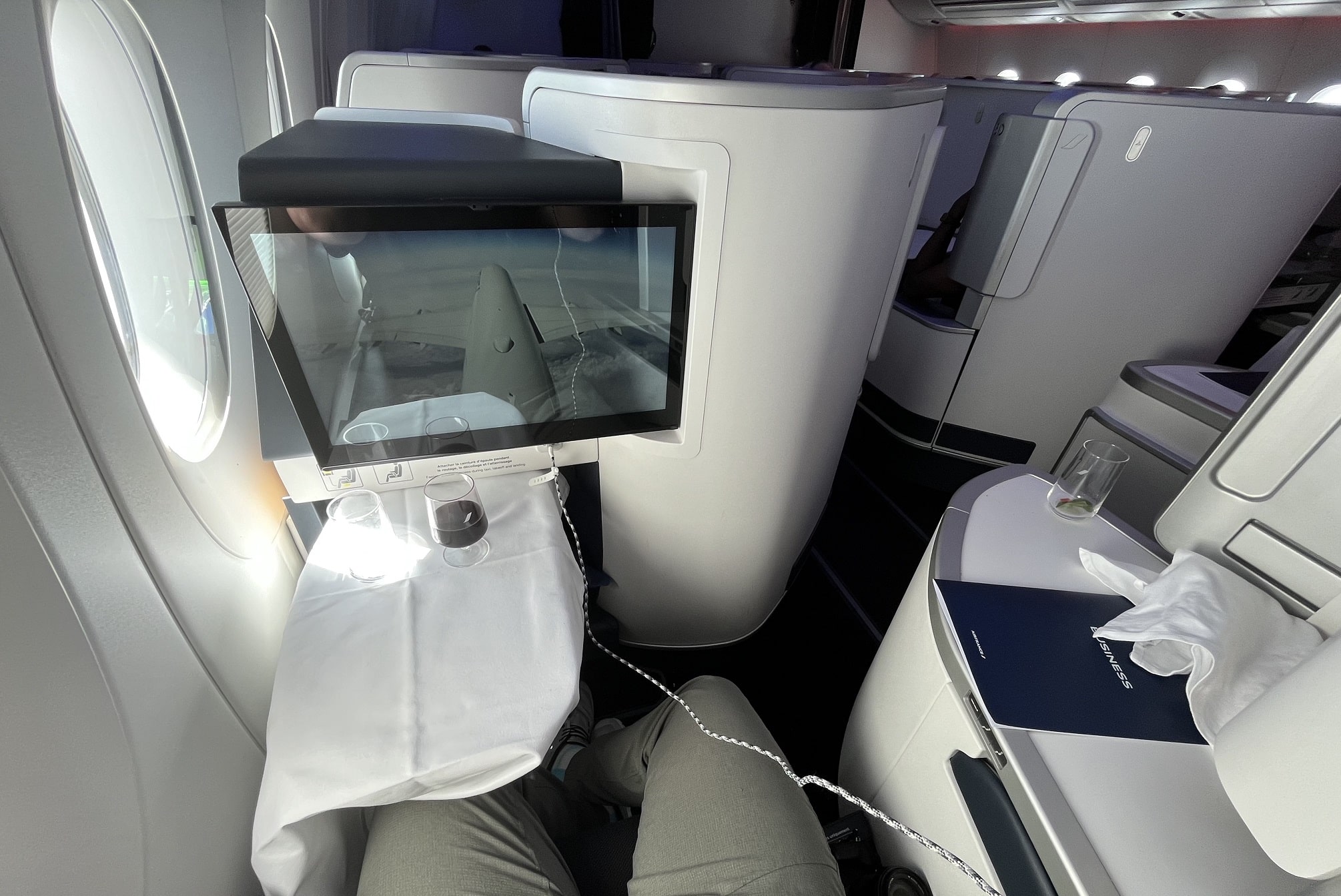 air france business class a350 table set and pivoted