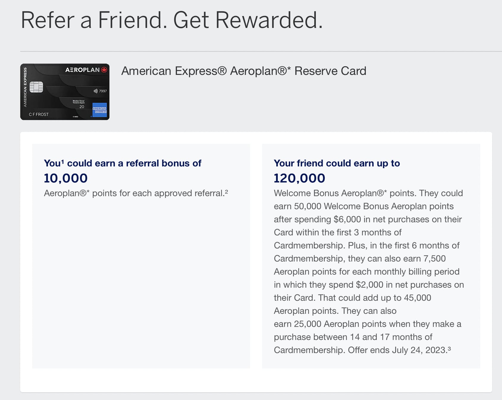 american express aeroplan reserve referral page