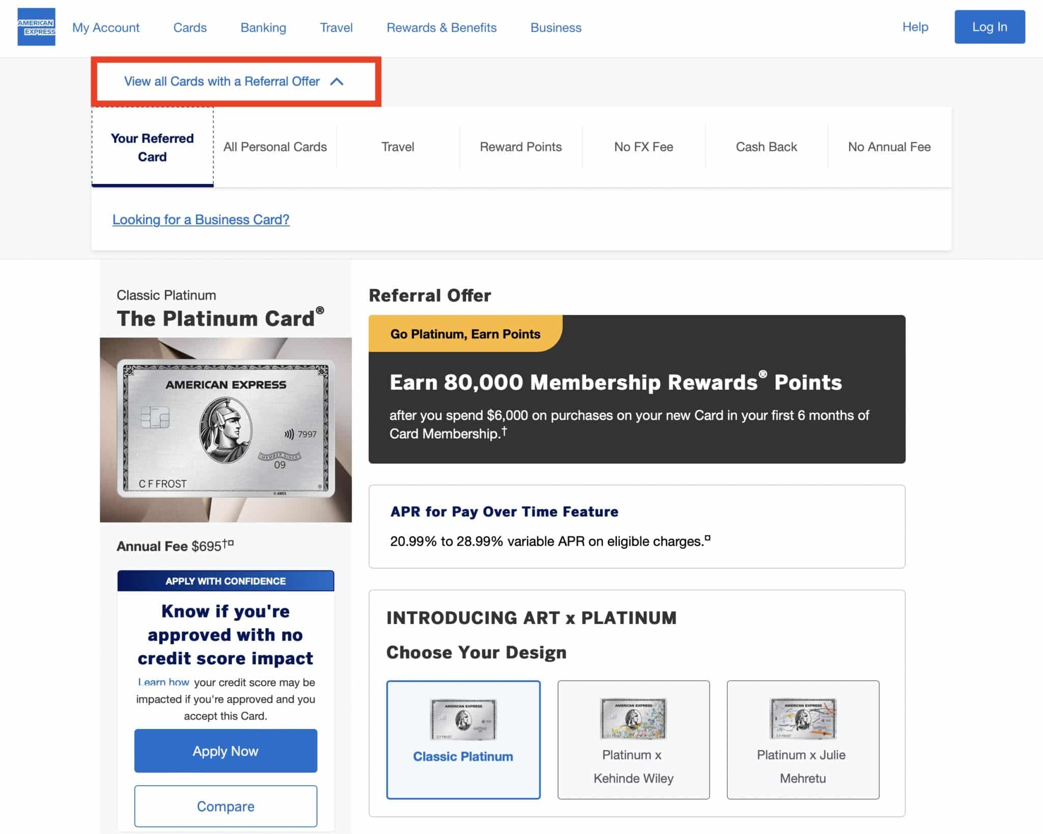 american express usa view all referral card offers