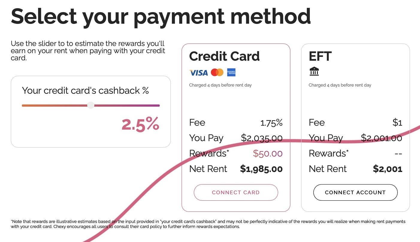 chexy payment method selection