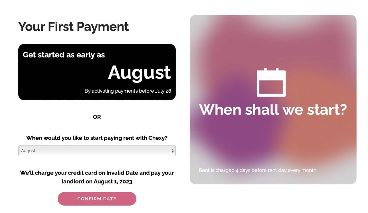chexy schedule first rent payment