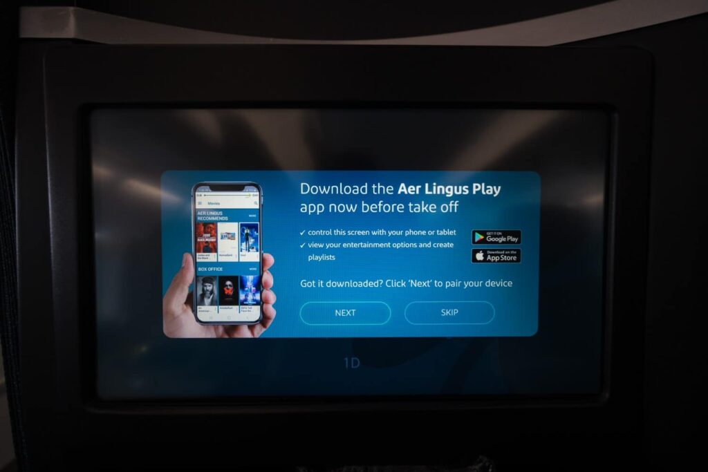 aer lingus play app on entertainment console screen