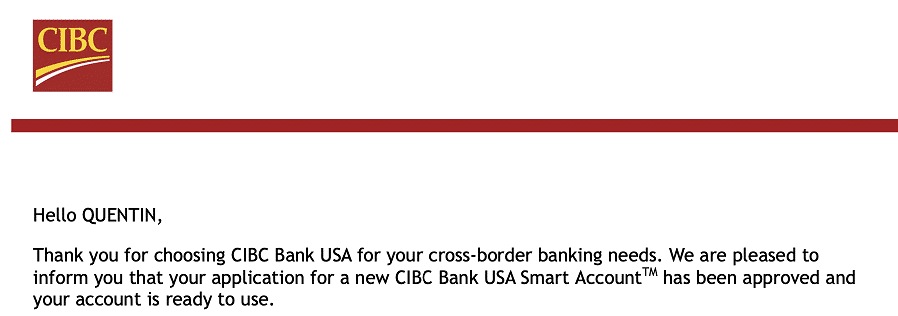 CIBC US bank account approval