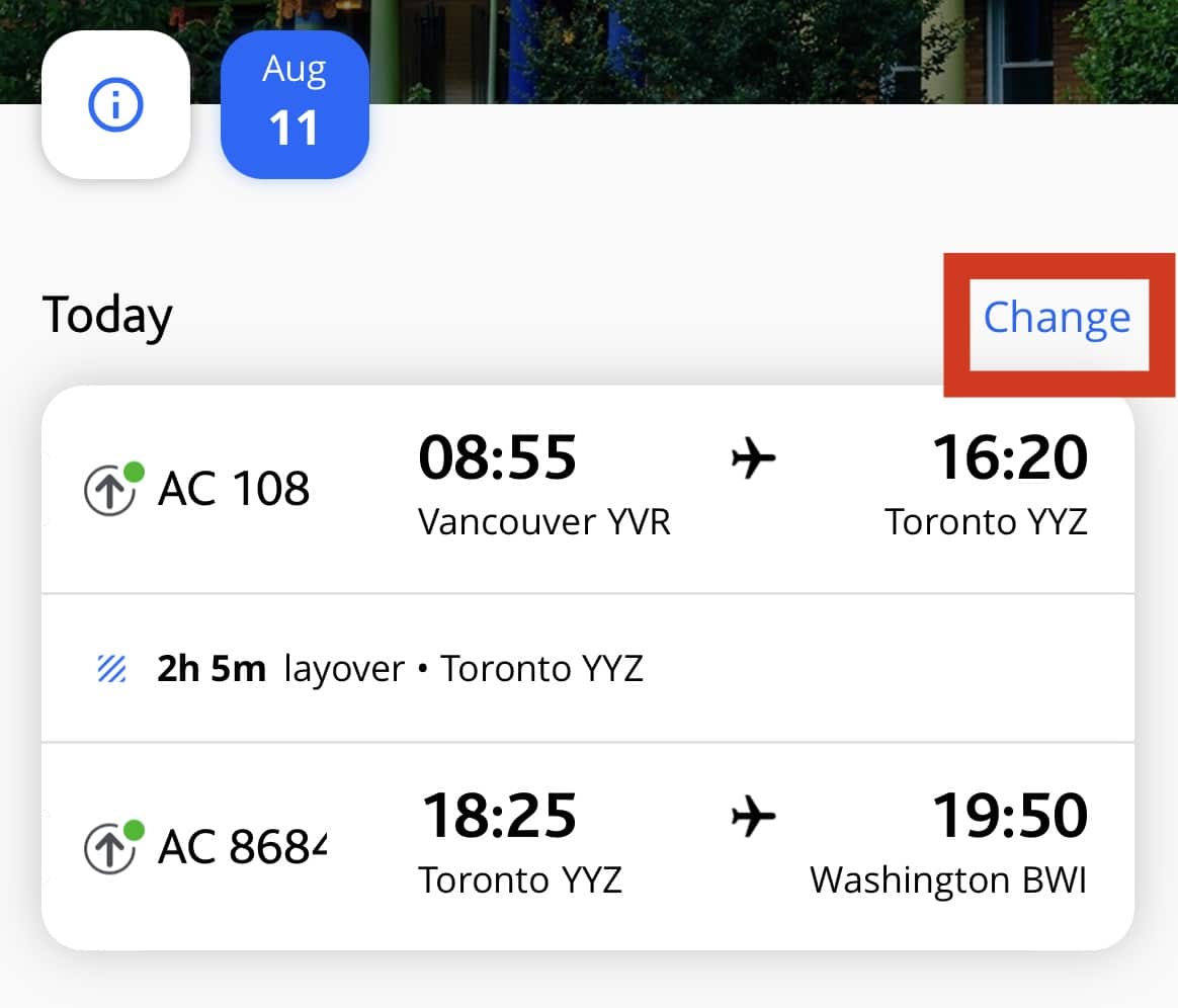 air canada app change booking