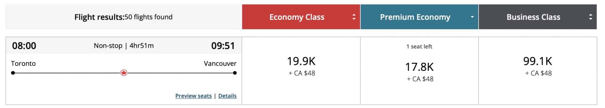 air canada premium economy aeroplan booking deal