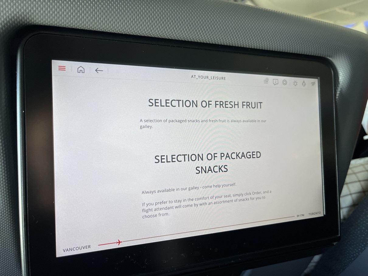 air canada premium economy entertainment console menu