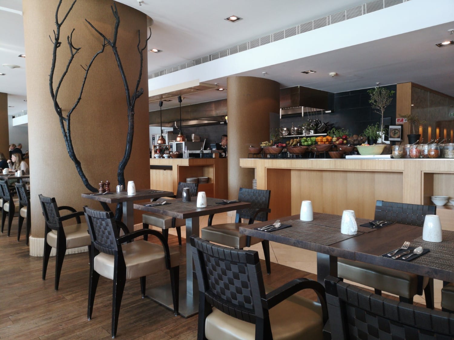 Breakfast seating at the Midtown, Copenhagen Marriott hotel.