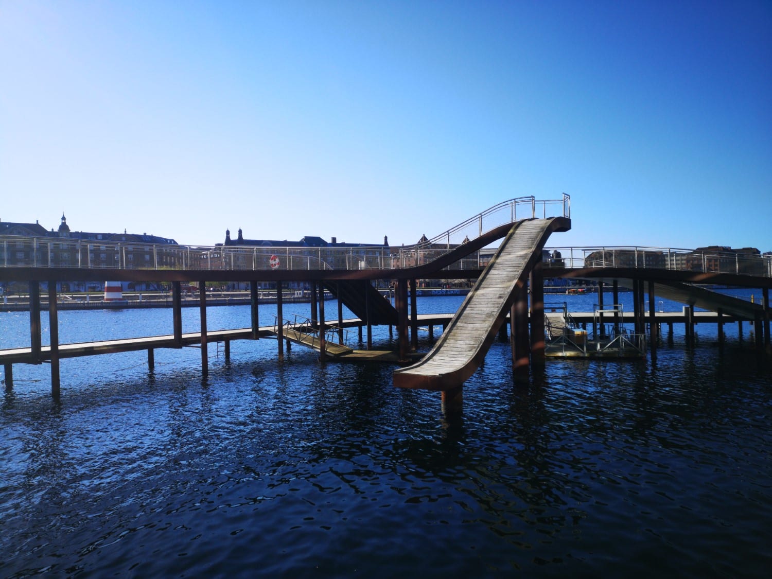 Waterfront slide in front of the Copenhagen Marriott hotel.