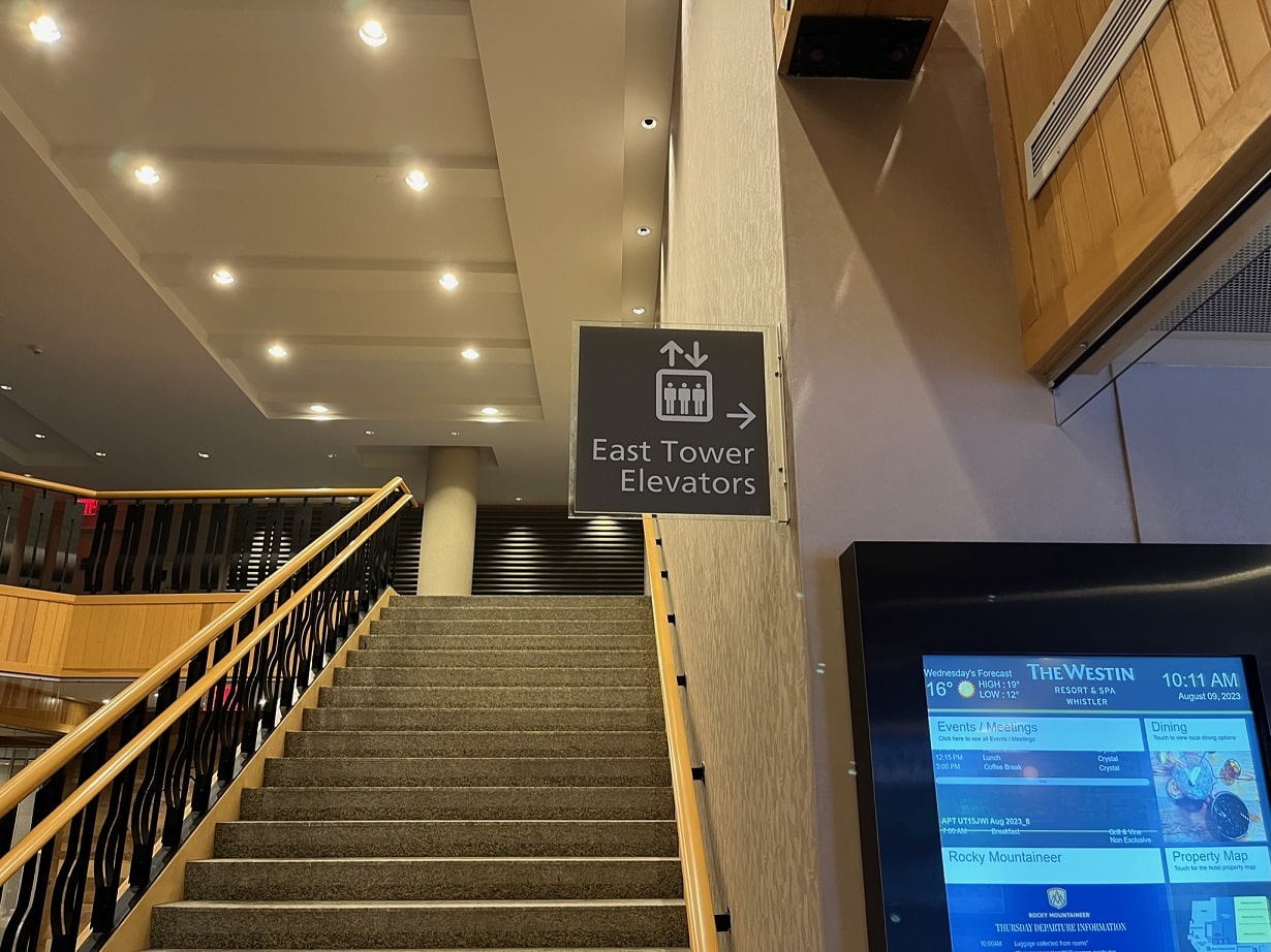 westin resort and spa whistler east tower elevators sign