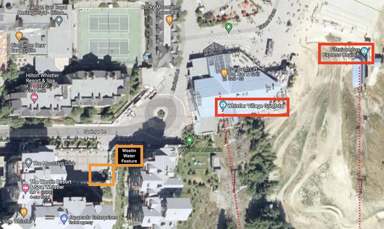 westin resort and spa whistler map of proximity to gondola and chairlift