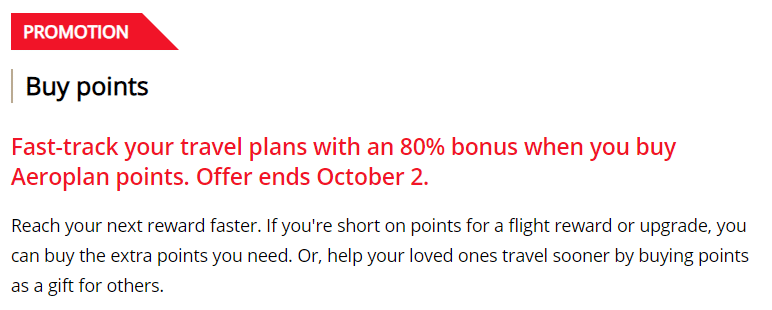 buying aeroplan points bonus promotion