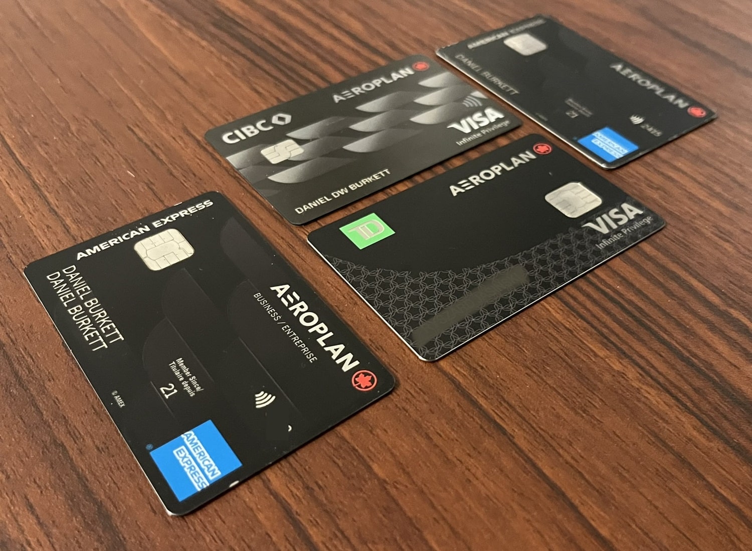 canadian aeroplan premium credit cards on table