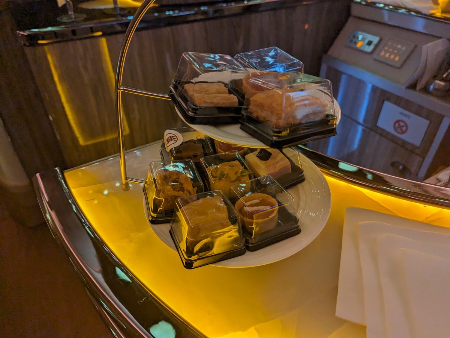 emirates a380 business class bar and lounge desserts