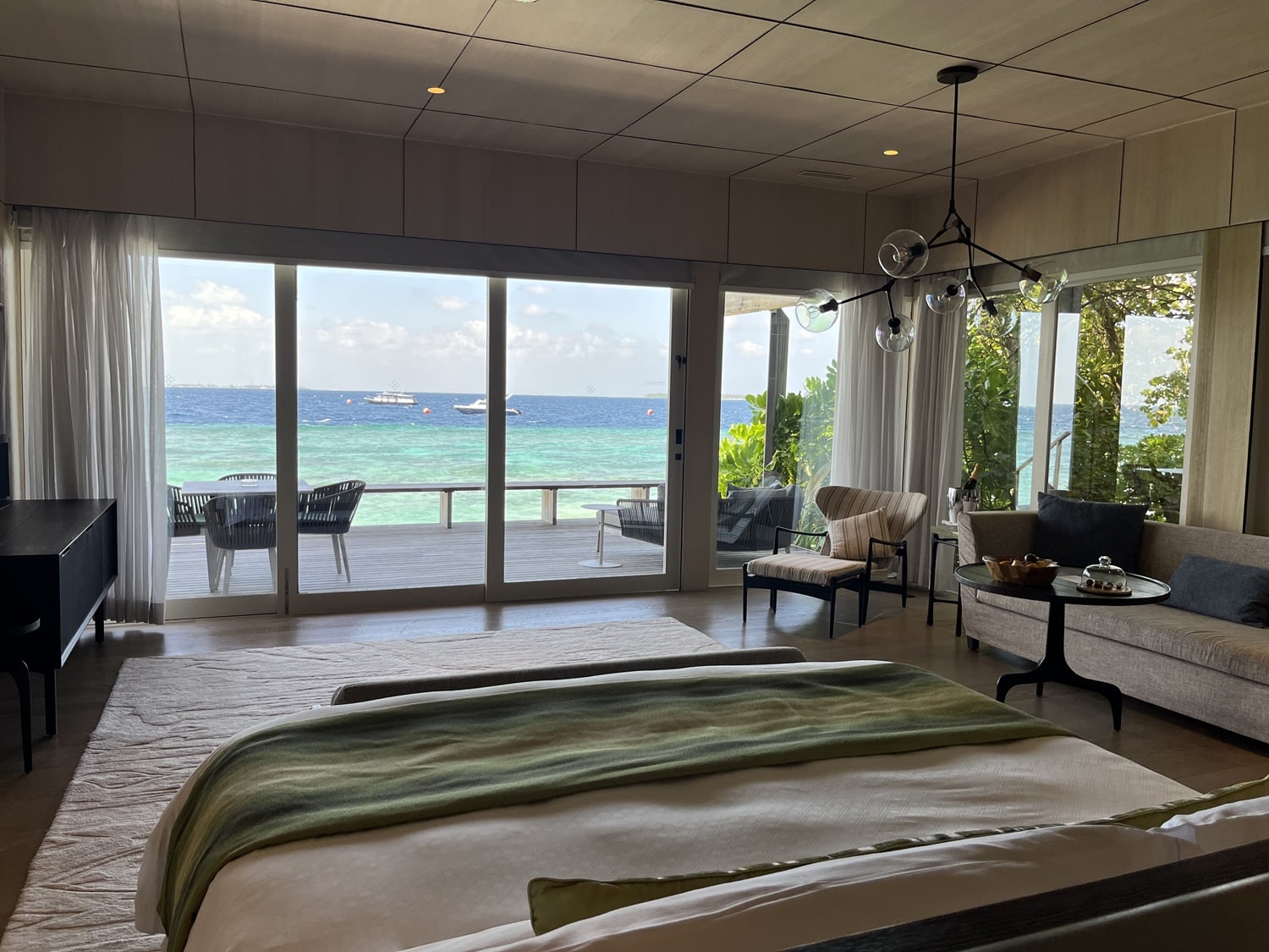 St Regis Maldives Vommuli Resort two bedroom ocean villa view from king bed