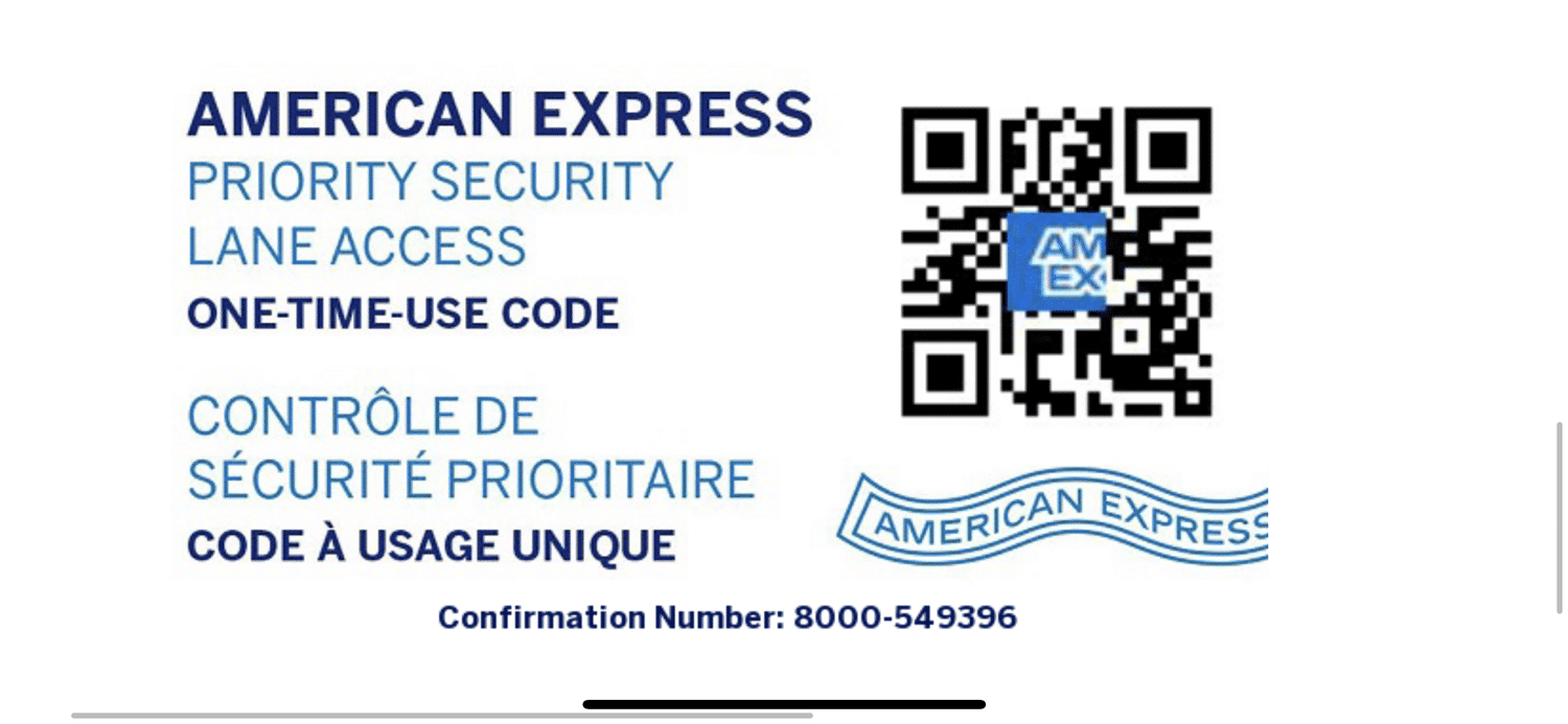 AMEX QR code for priority security access at yyz