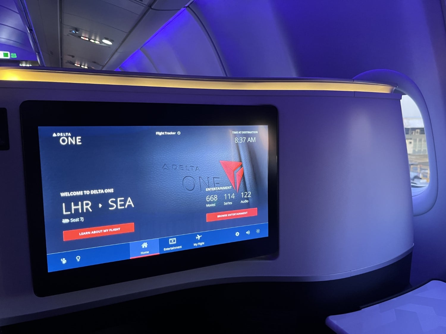 delta one business class in flight entertainment interface