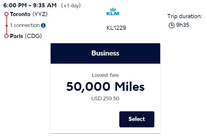 flying blue toronto to paris for 50k miles