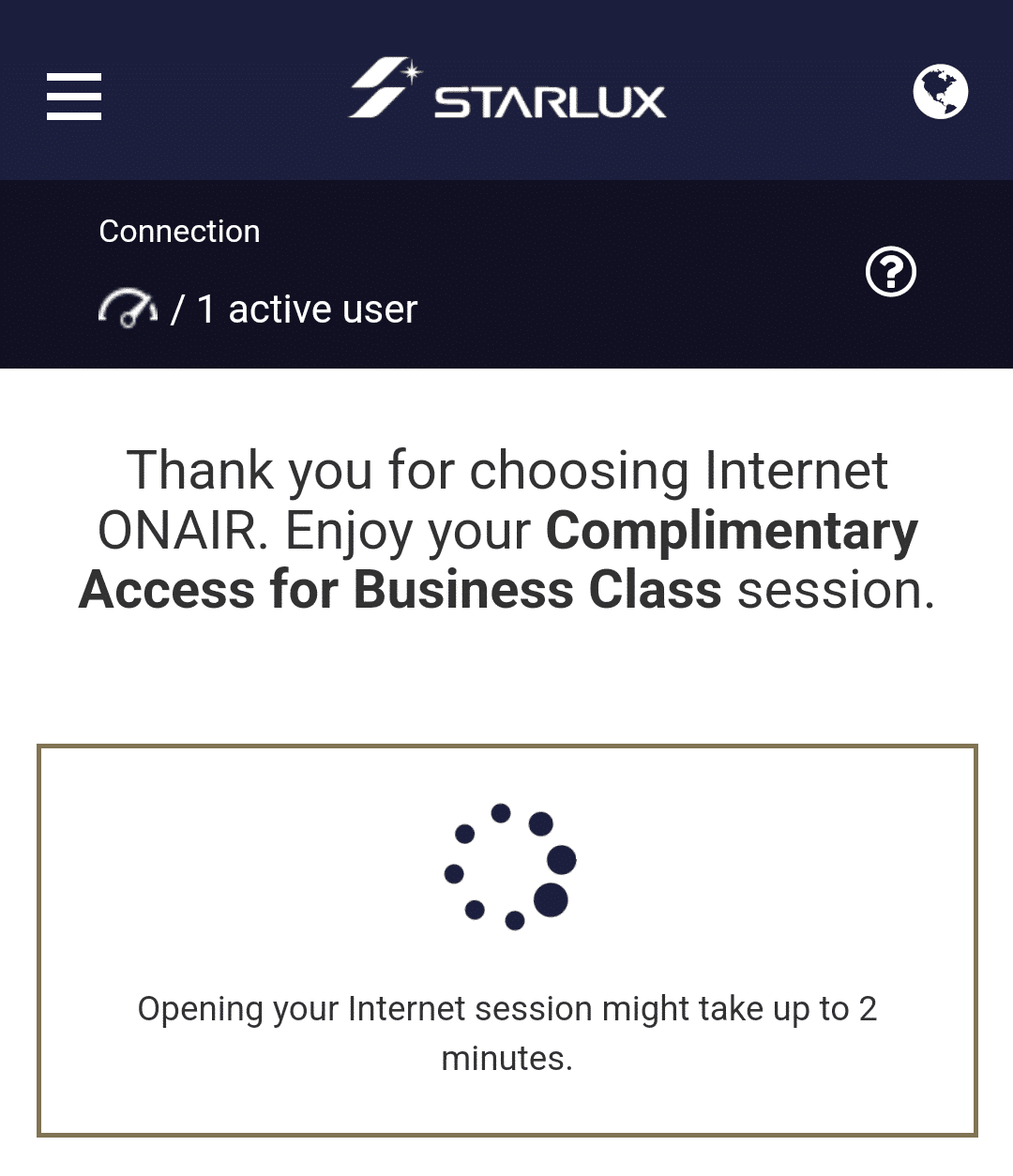 starlux business class a321neo complimentary inflight wifi sign in