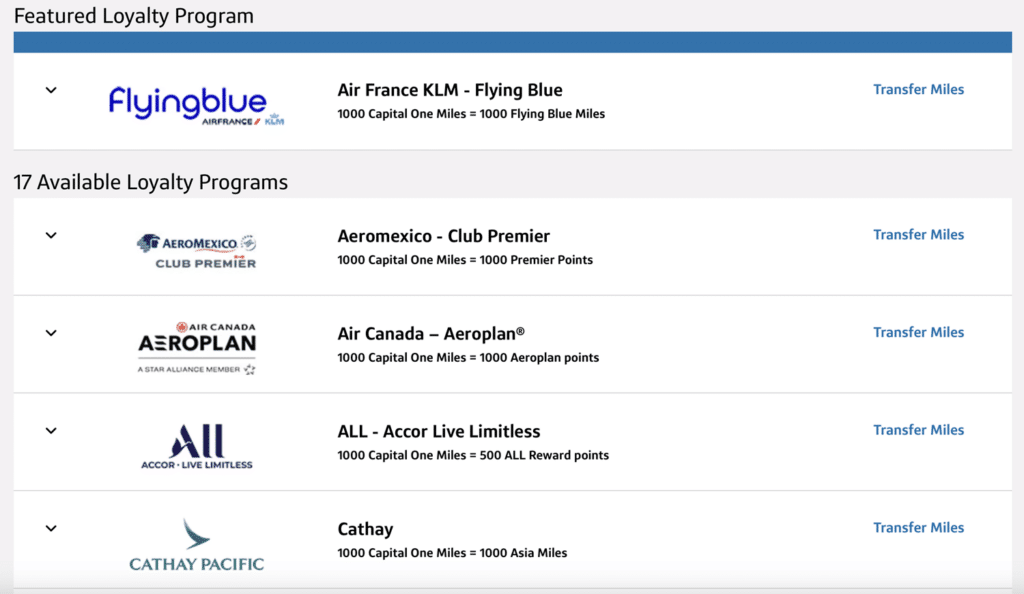 capital one miles airline and hotel transfer partners