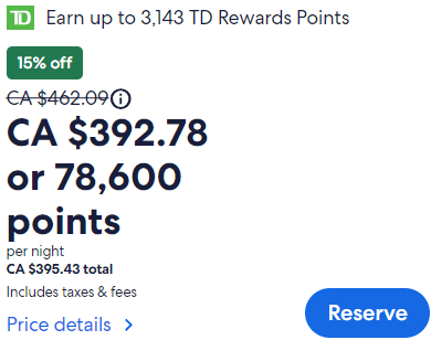 expedia for td earn td rewards points on purchase