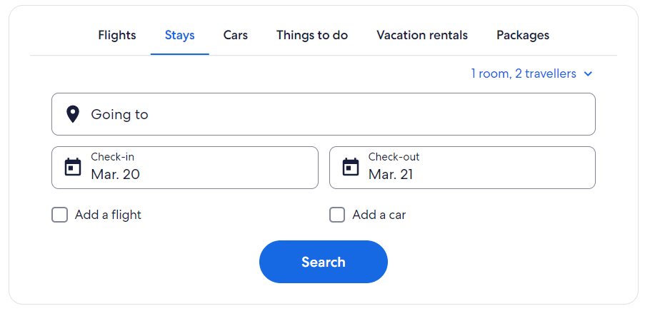 expedia for td search bar