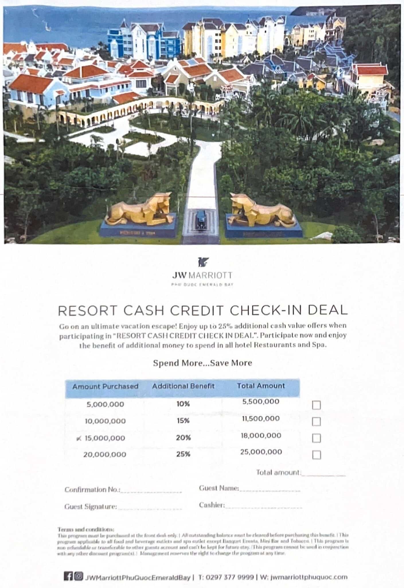 jw marriott phu quoc resort credit offer