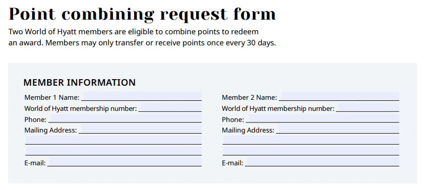 world of hyatt points combining request form