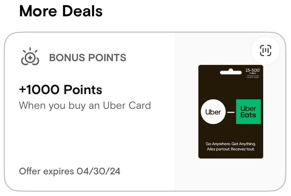 7rewards bonus points on uber gift card