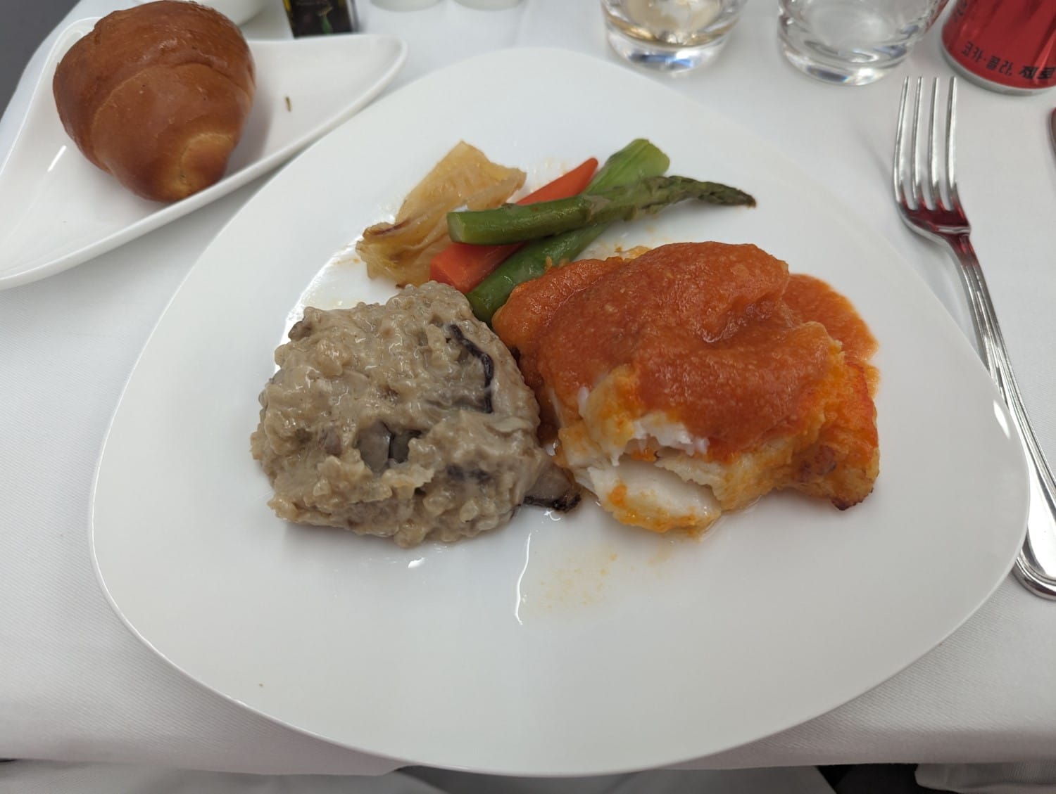 asiana airlines business class a350 halibut with risotto