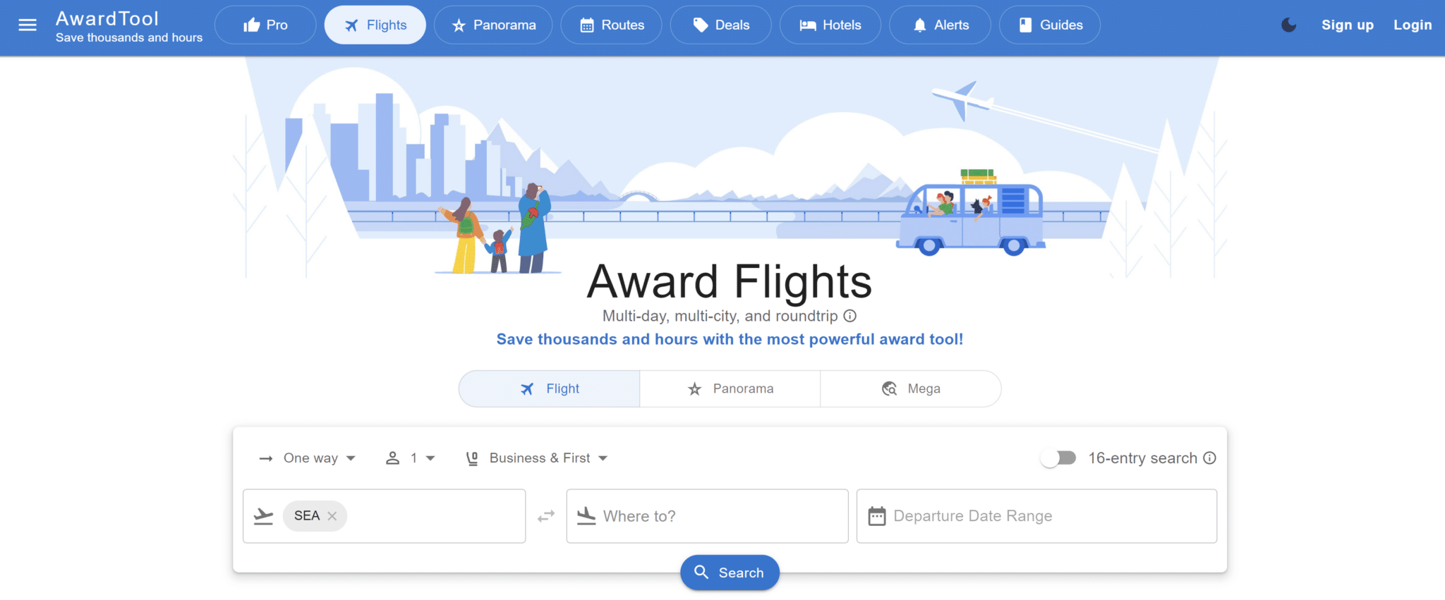 AwardTool flight search in real-time.