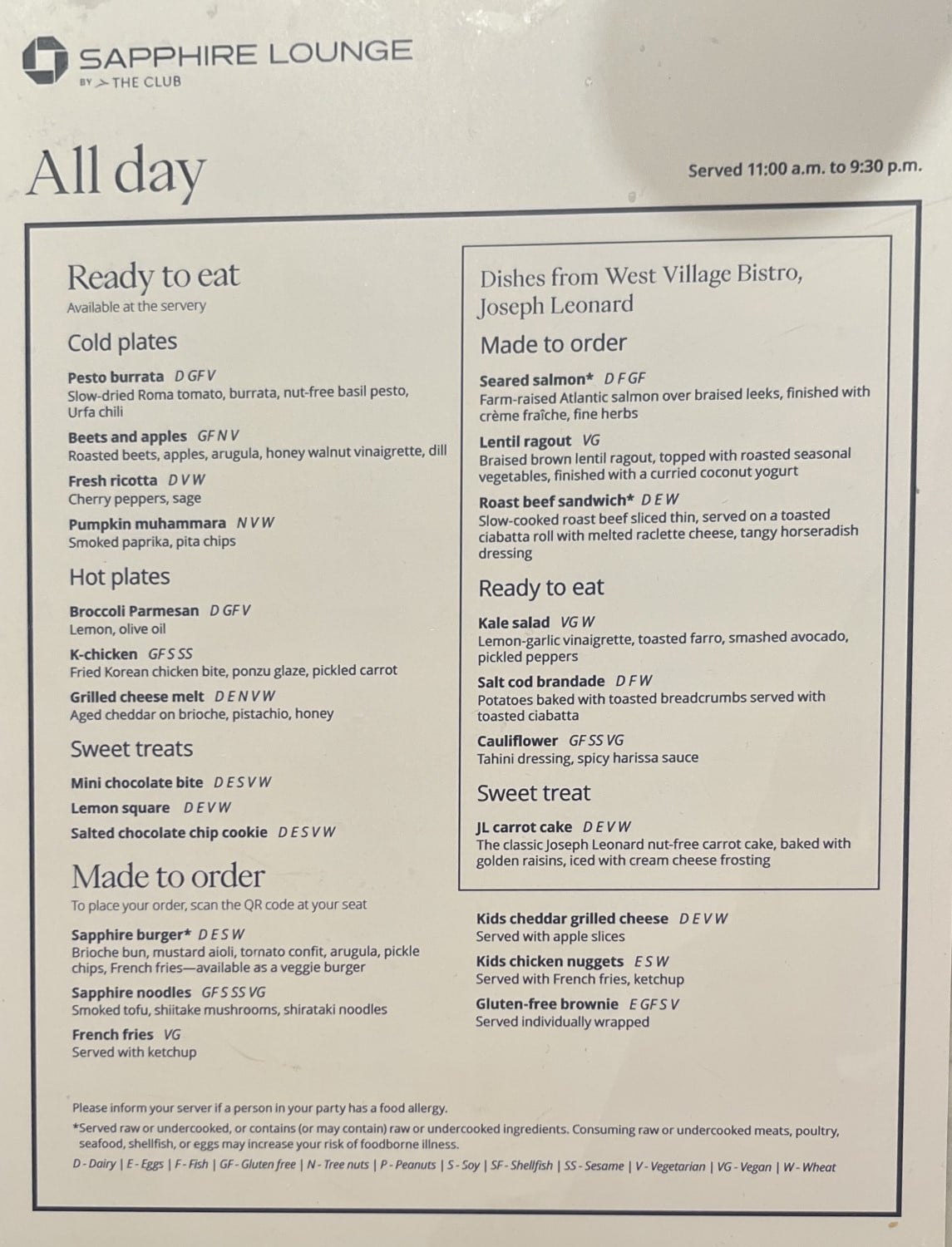 chase sapphire lounge laguardia airport all day menu