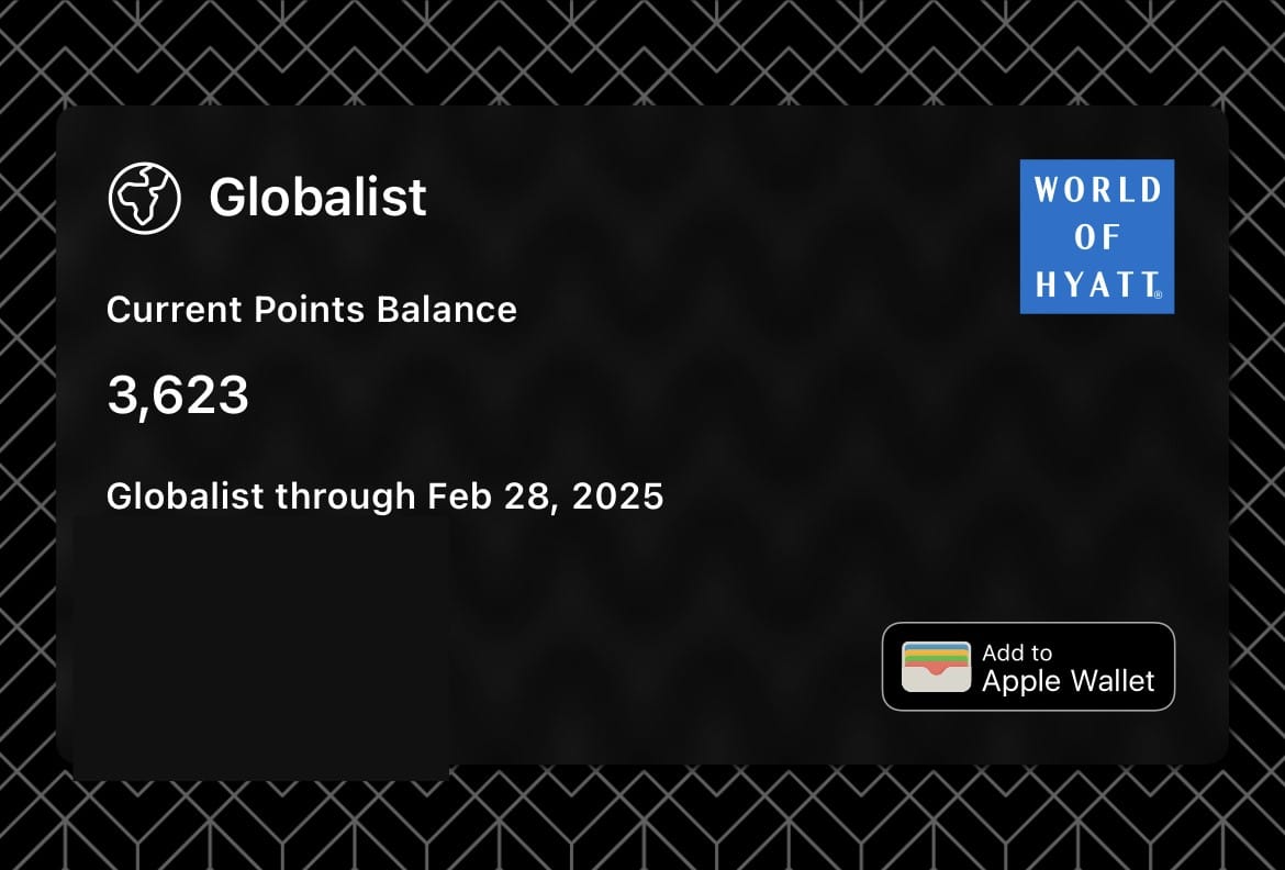world of hyatt globalist status membership card