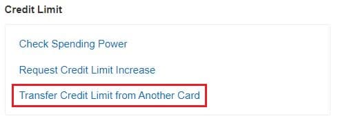 american express us transfer credit limit from another card option