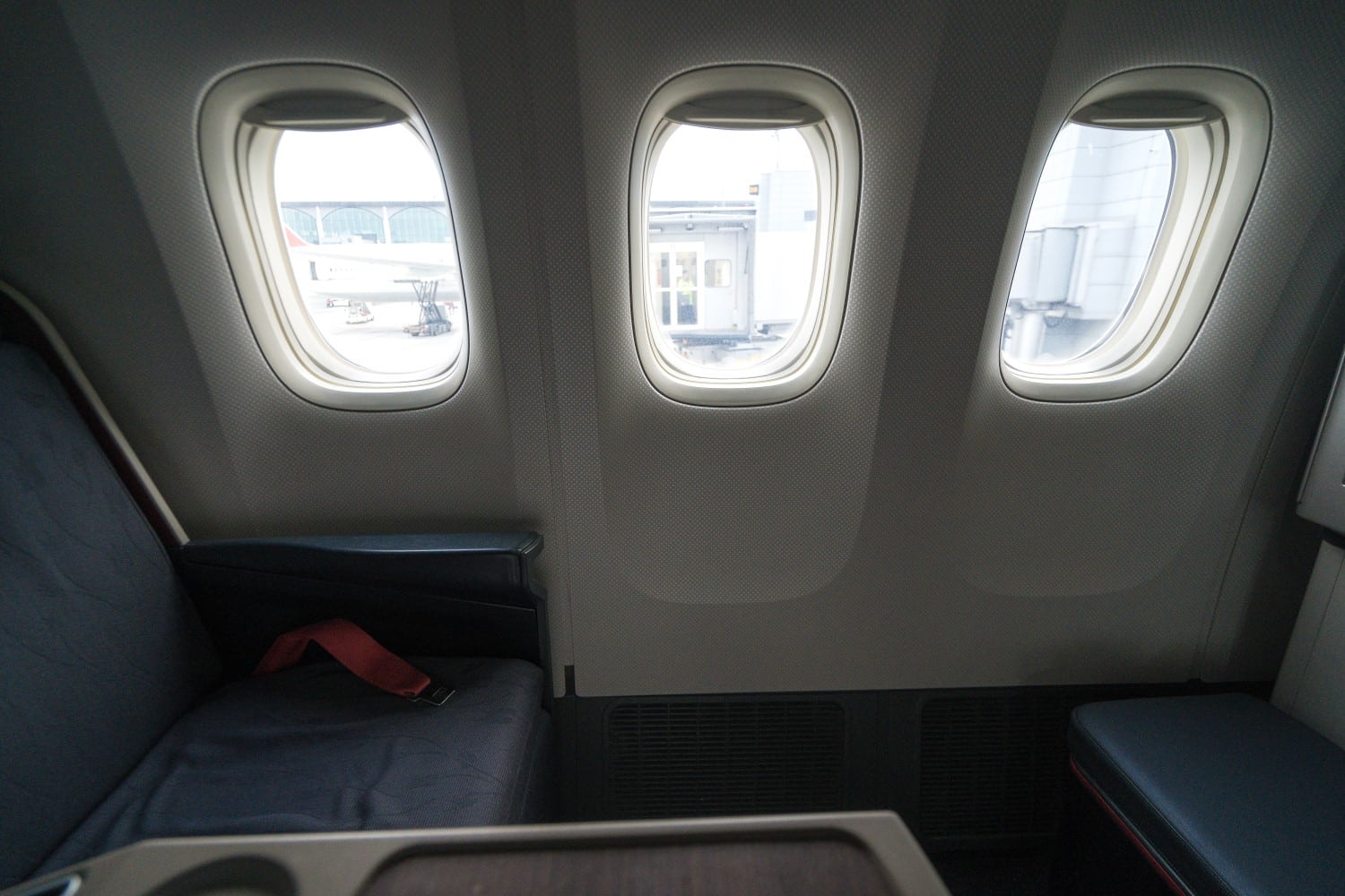 Turkish Airlines 777 business class window seat with three windows.