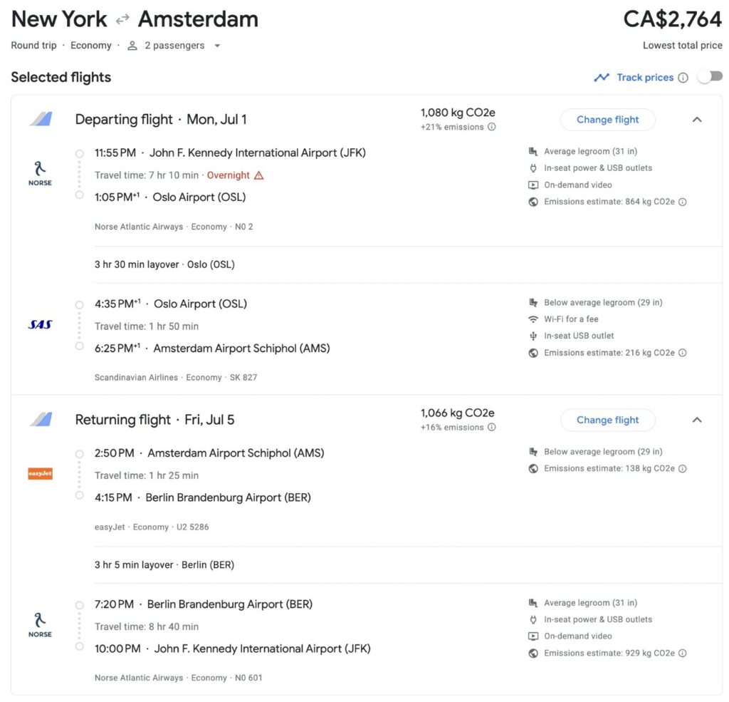 new york to amsterdam round trip cash cost