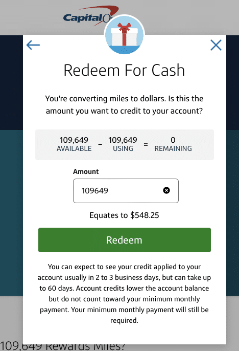 redeem capital one miles for cash conversion