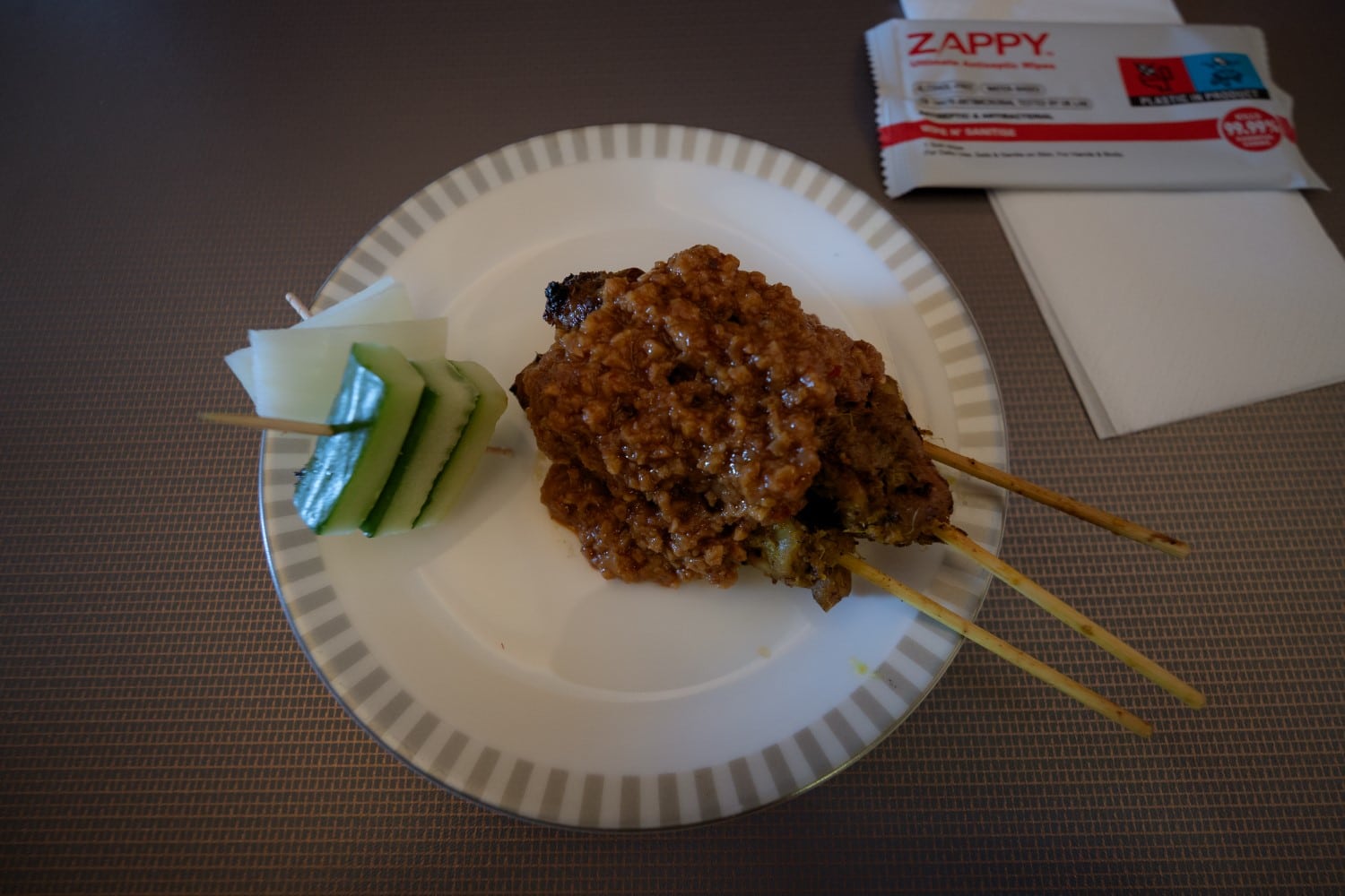 singapore airlines business class a350 chicken satay canape