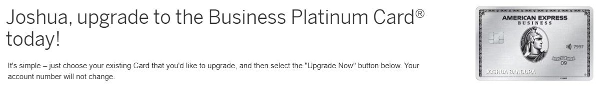 upgrade to business platinum card offer