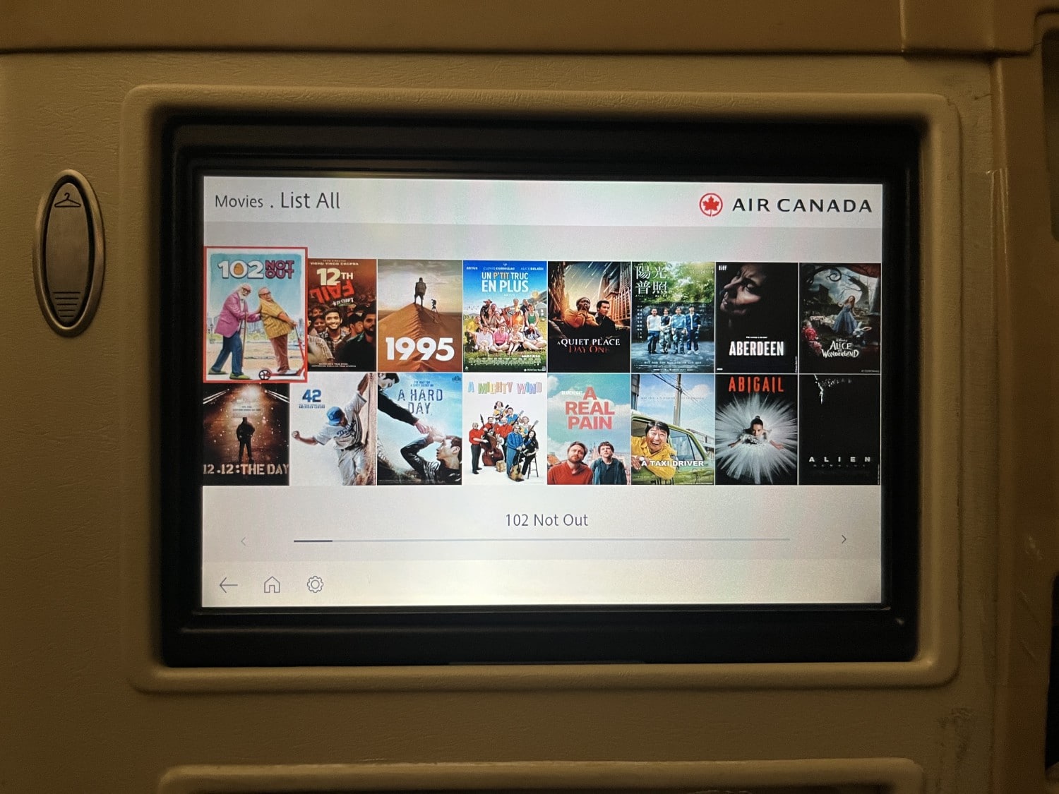 air canada a330 business class entertainment console movies