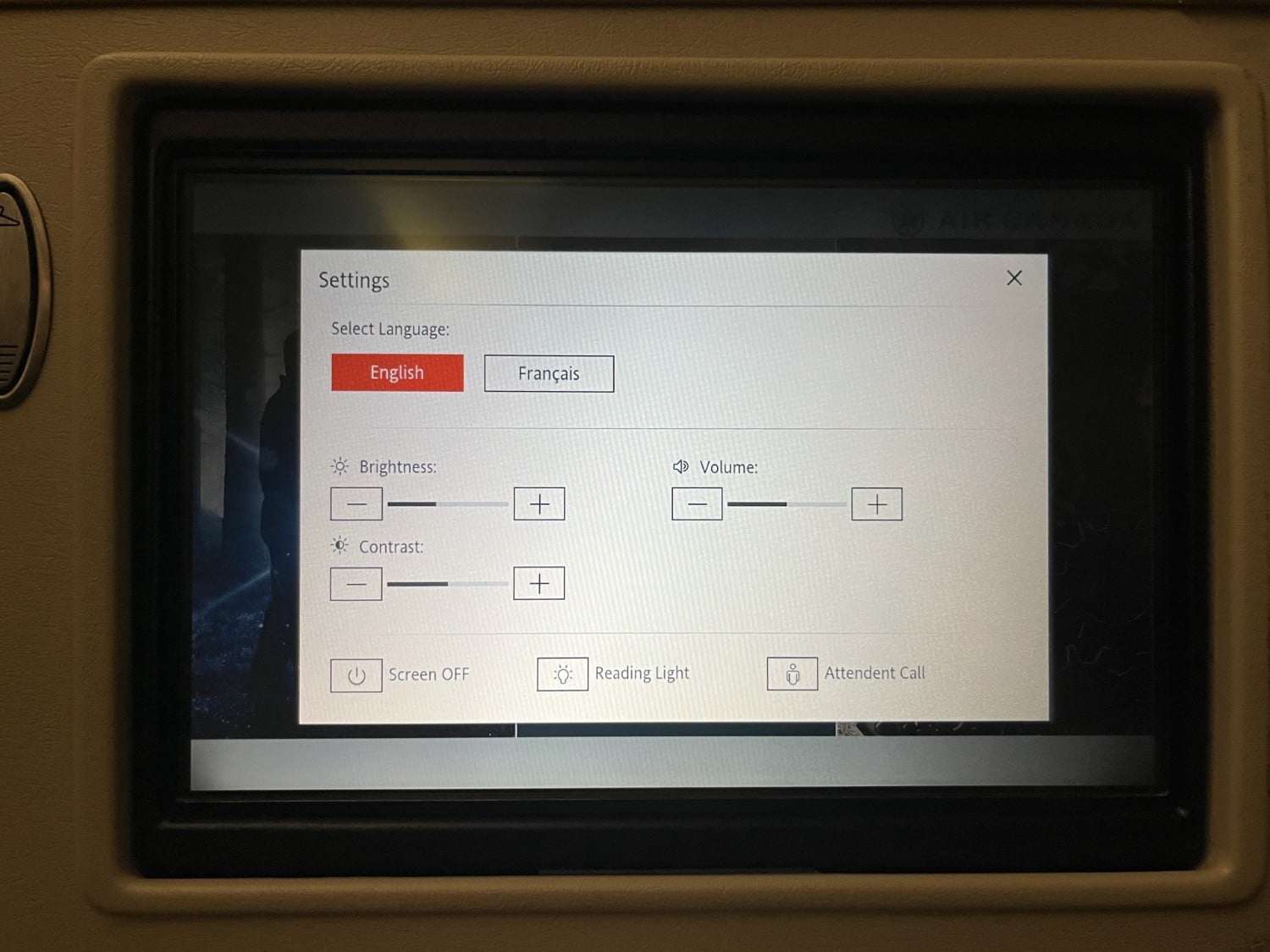 air canada a330 business class entertainment console settings
