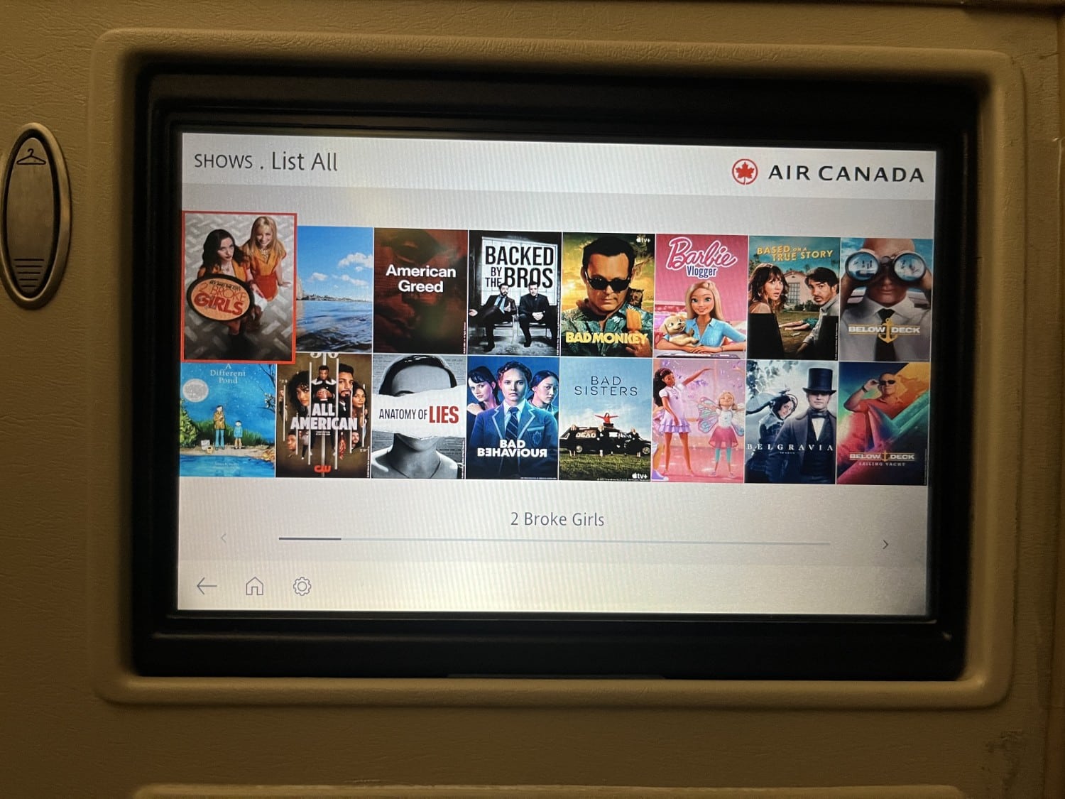 air canada a330 business class entertainment console television shows