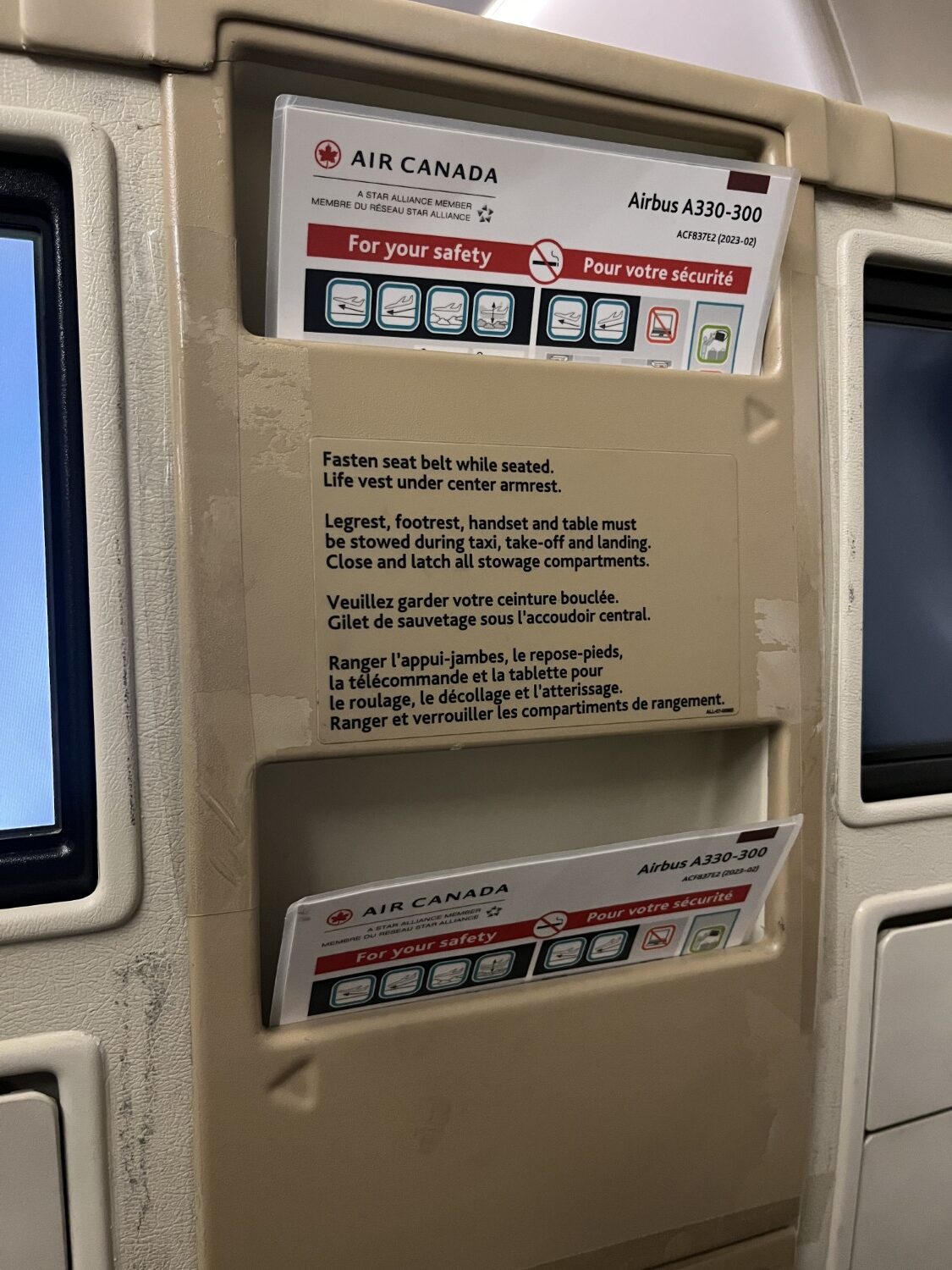 air canada a330 business class literature pocket