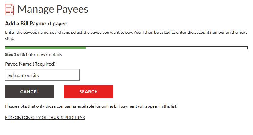 canadian tire financial bill pay to city of edmonton tax