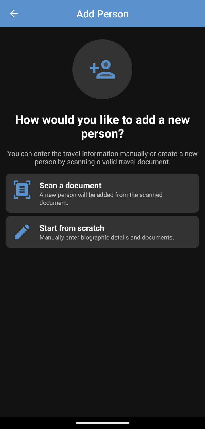 mobile passport control app add traveller